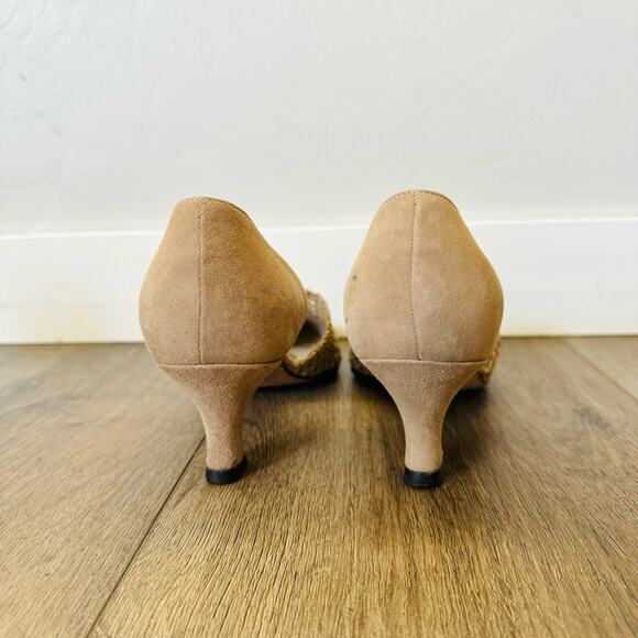 Nine West 80s vintage tan woven toe suade back Heels woman’s 8 - Picture 5 of 11